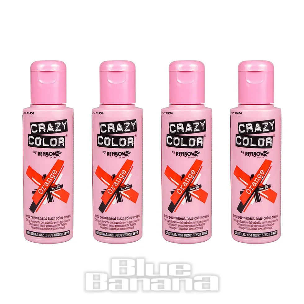 Crazy Color Semi-Permanent Hair Dye 4 Pack 100ml (Orange)