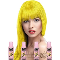 Crazy Color Semi-Permanent Hair Dye 4 Pack 100ml (Canary Yellow)
