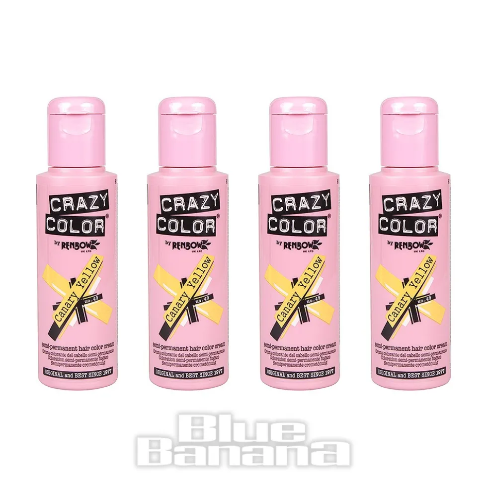 Crazy Color Semi-Permanent Hair Dye 4 Pack 100ml (Canary Yellow)