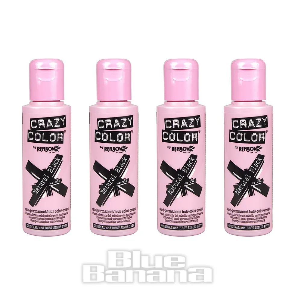 Crazy Color Semi-Permanent Hair Dye 4 Pack 100ml (Natural Black)