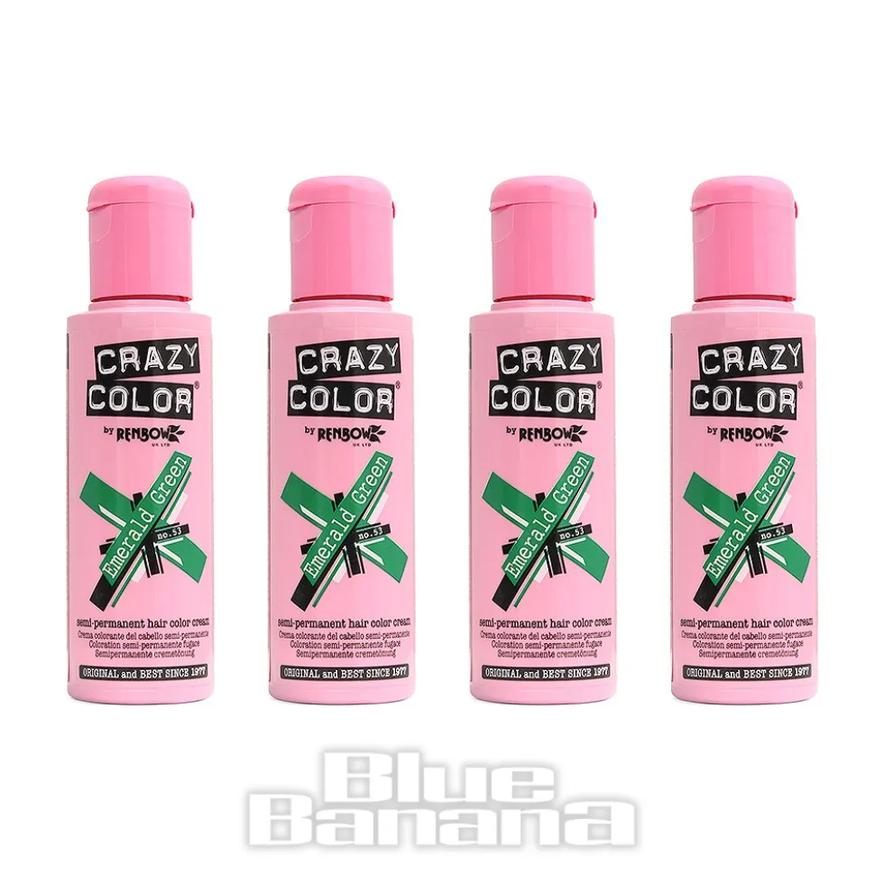 Crazy Color Semi-Permanent Hair Dye 4 Pack 100ml (Emerald Green)