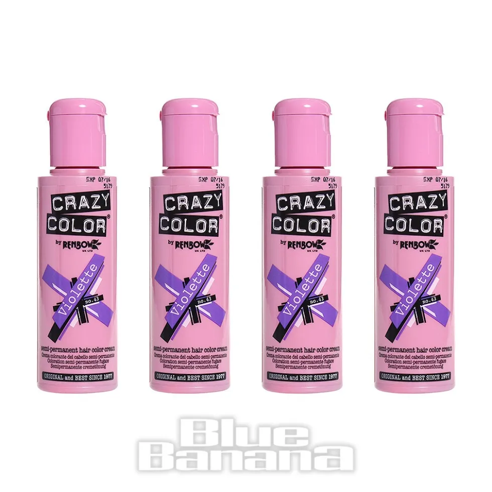 Crazy Color Semi-Permanent Hair Dye 4 Pack 100ml (Violette)