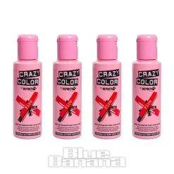 Crazy Color Semi-Permanent Hair Dye 4 Pack 100ml (Fire Red)