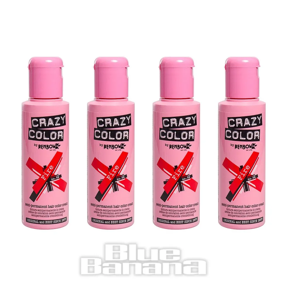 Crazy Color Semi-Permanent Hair Dye 4 Pack 100ml (Fire Red)