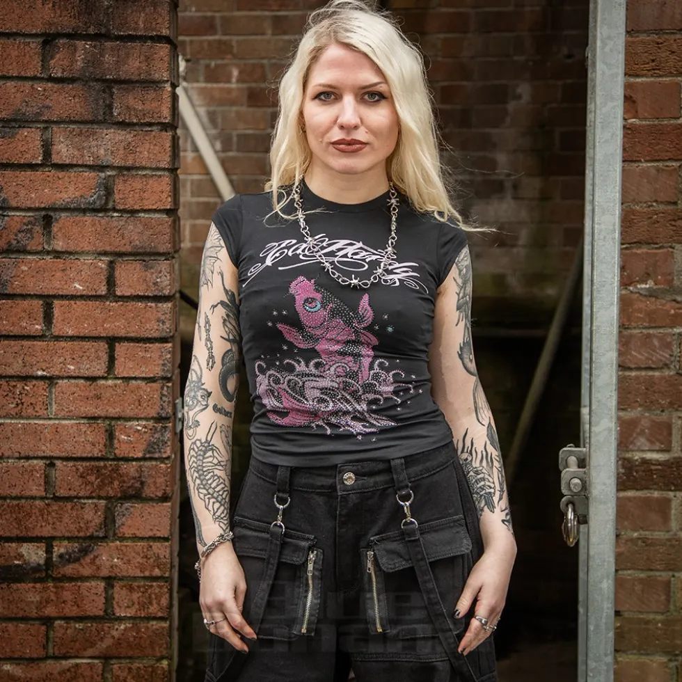 Ed Hardy Koi Fish Diamante T-Shirt (Black)