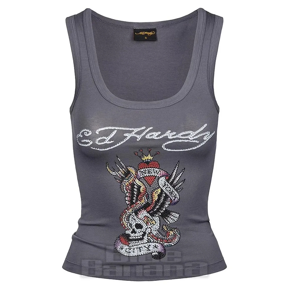 Ed Hardy NYC Diamante Crop Vest (Charcoal)