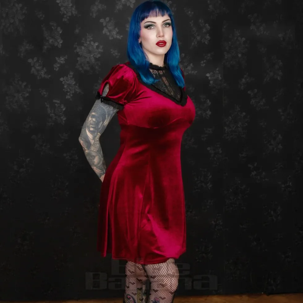 Hell Bunny Mourning Dress (Burgundy)