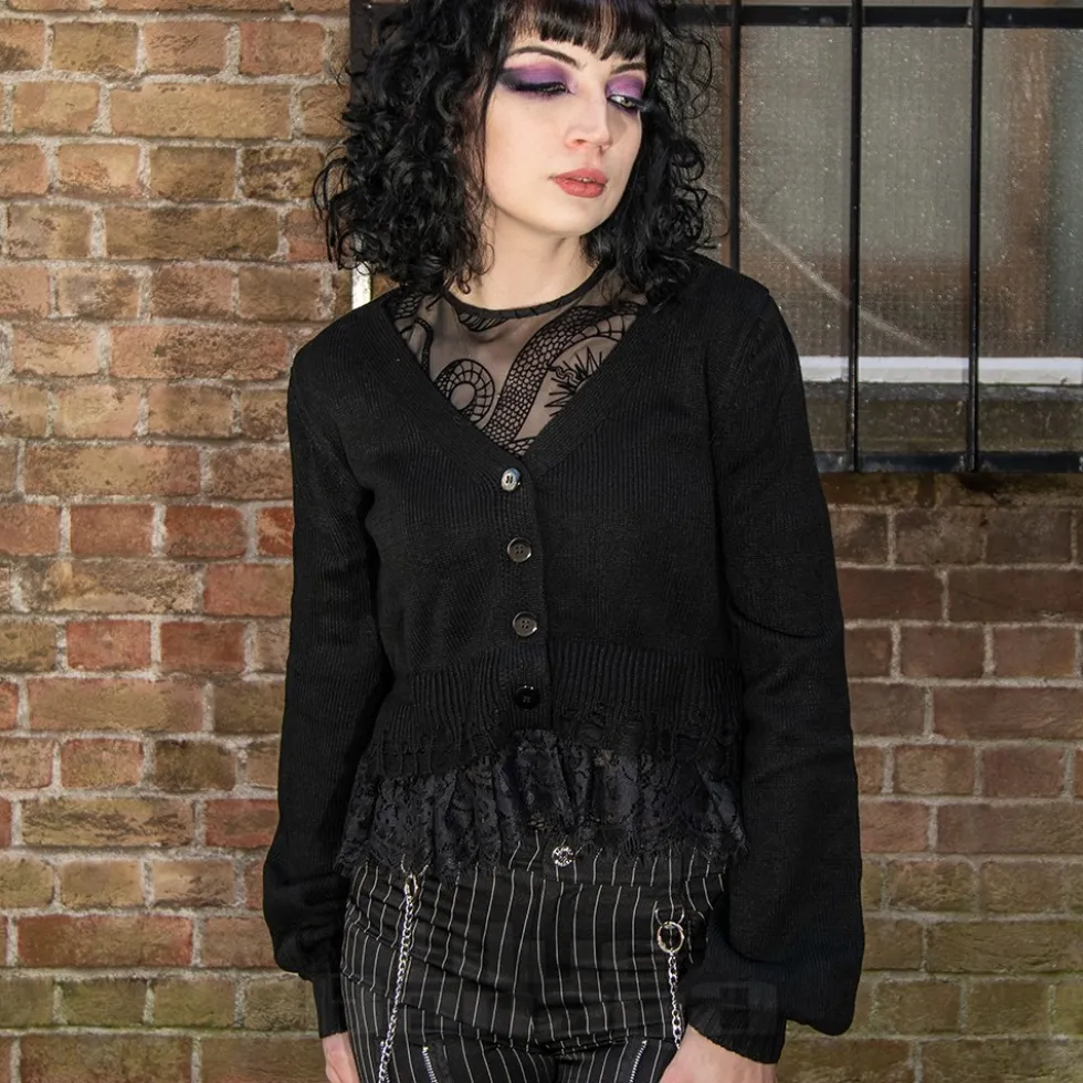 Jawbreaker Distressed Hem Crop Cardigan (Black)