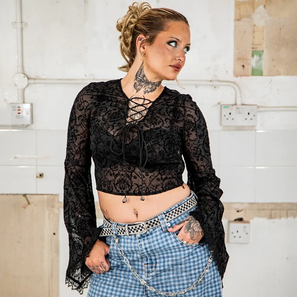 Jawbreaker Flared Sleeves Top (Black)
