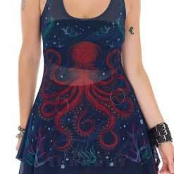 Jawbreaker Octopus Mesh Vest Top (Navy)