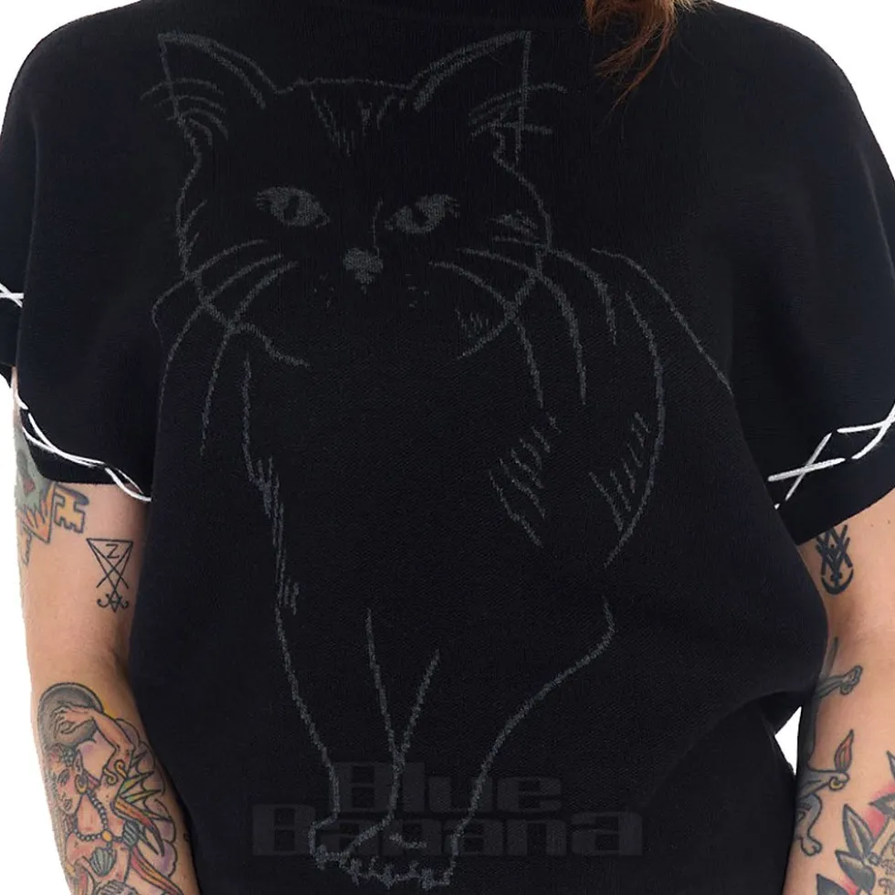 Jawbreaker Oversized Cat Knit Top (Black)