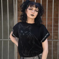 Jawbreaker Oversized Cat Knit Top (Black)