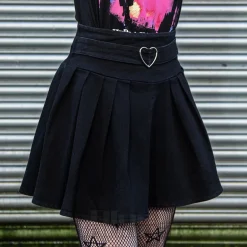 Jawbreaker Pleated Heart Buckle Mini Skirt (Black)