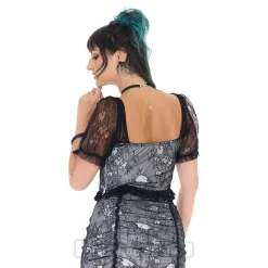 Jawbreaker Puff Sleeve Lace Crop Top (Black/White)