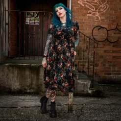 Jawbreaker Skull & Roses Mesh Midi Dress (Multicolour)