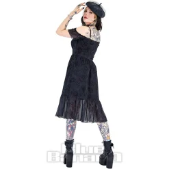 Jawbreaker Tarot Cold-Shoulder Midi Dress (Black)