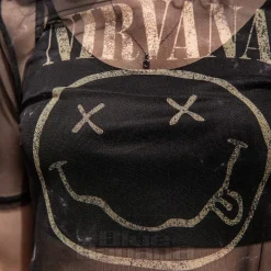 Nirvana Official Happy Face Mesh Crop T Shirt (Black)