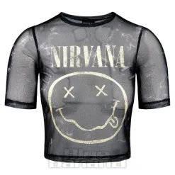 Nirvana Official Happy Face Mesh Crop T Shirt (Black)