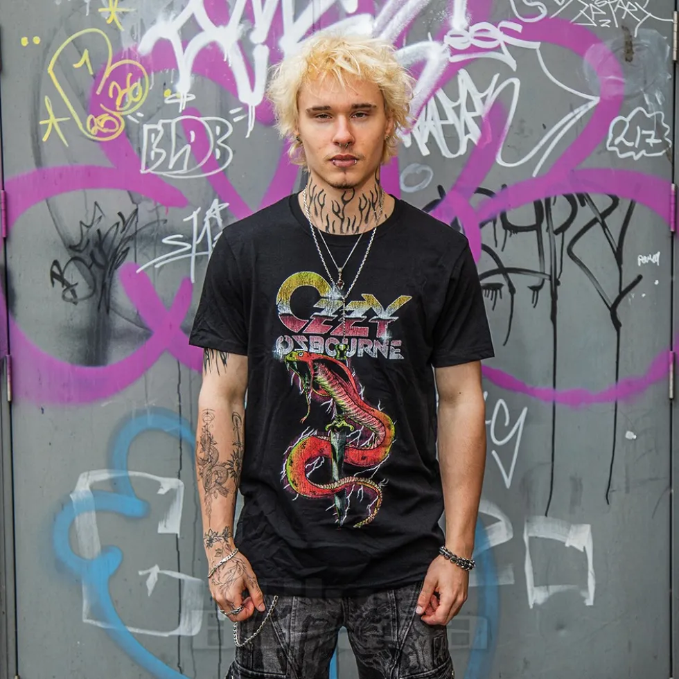 Official Ozzy Osbourne Vintage Snake T Shirt (Black)