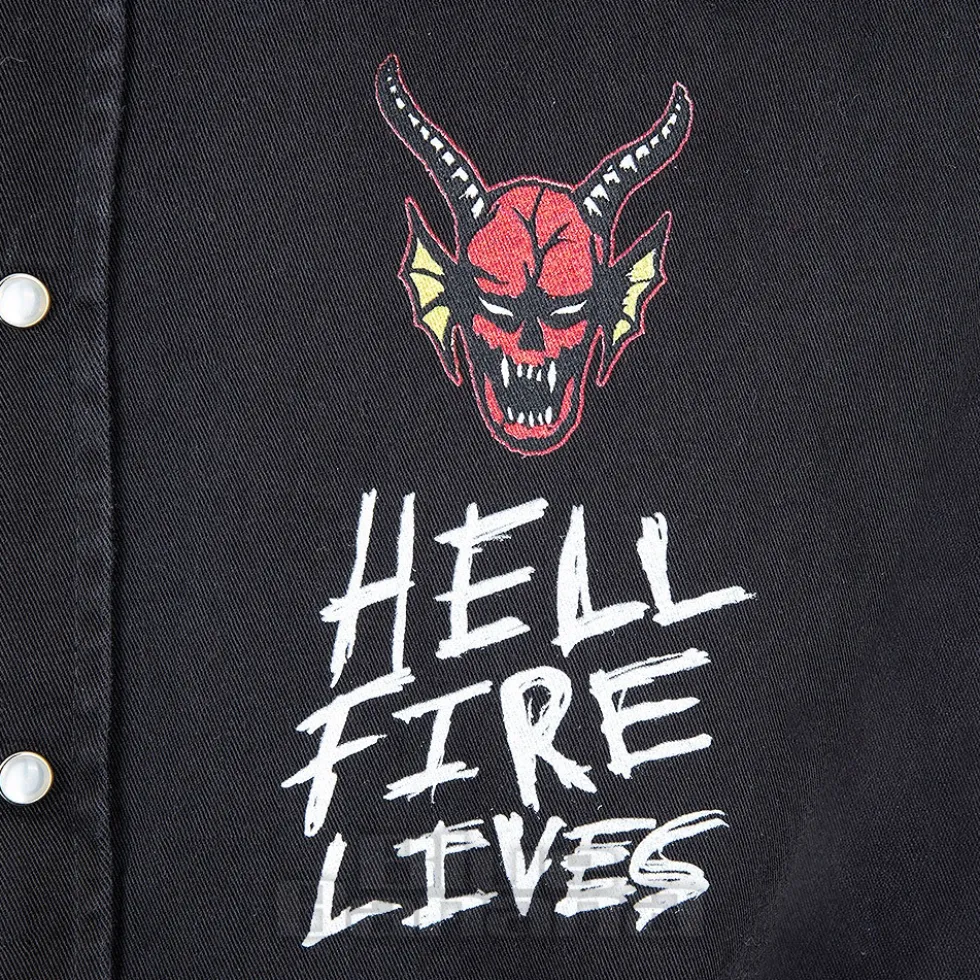Official Stranger Things Hellfire Distressed Sleeveless Shirt (Black)