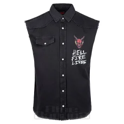 Official Stranger Things Hellfire Distressed Sleeveless Shirt (Black)