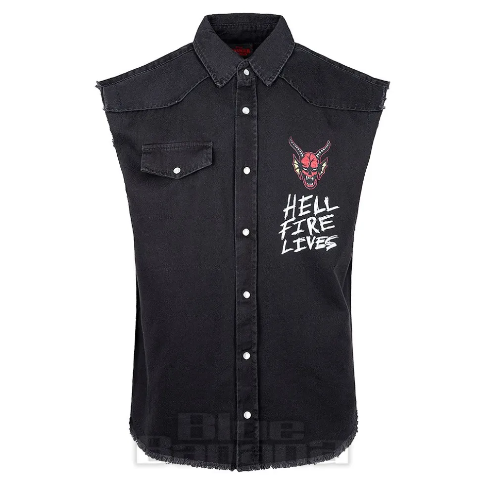 Official Stranger Things Hellfire Distressed Sleeveless Shirt (Black)